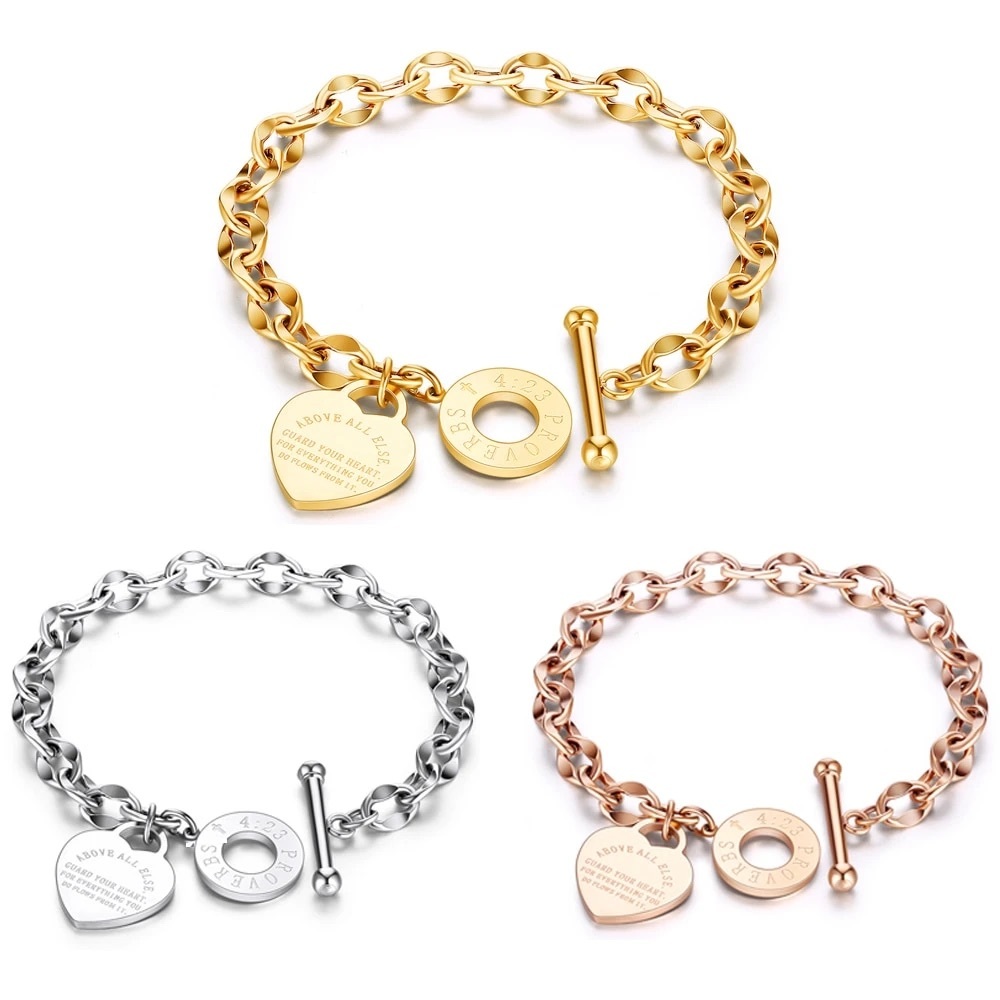 Classic Heart Charm Toggle Bracelet in Rose Gold - Picture 2 of 6